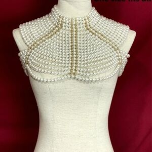 Pearl Beaded Collar Necklace Capelet - Ivory